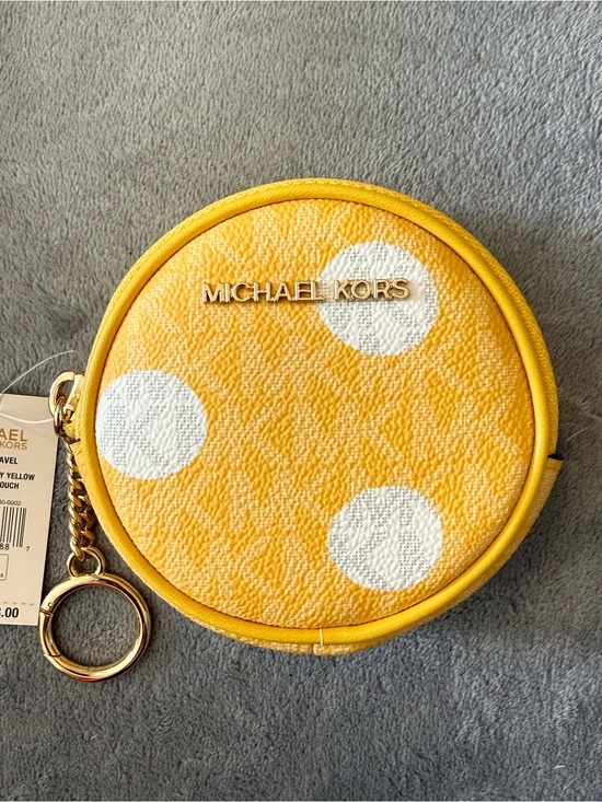 Michael Kors Handbags - Michael Kors mini keychain zip bag yellow and white NWT